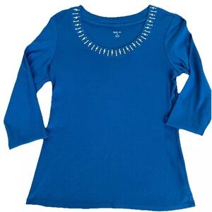 Blue cotton top with gems Style&Co. medium